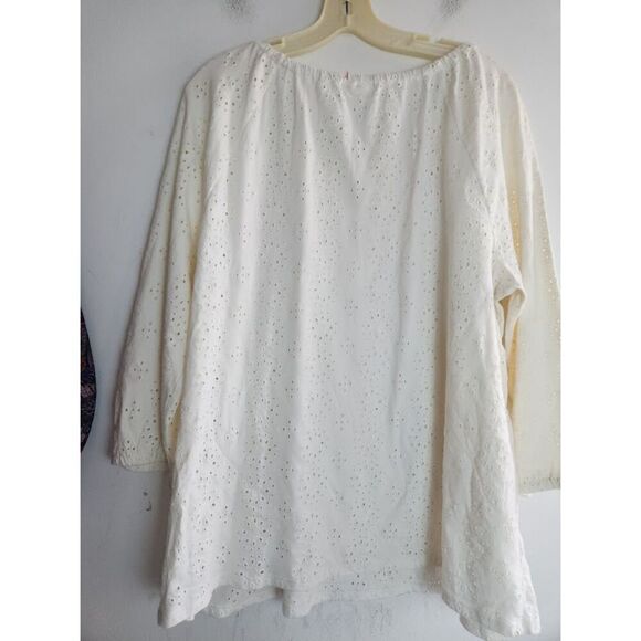 J.Jill Women Ivory White Open Eyelet 100% Cotton V Neck Peasant Blouse size XL - Picture 7 of 12